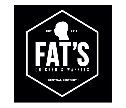 Fat's Chicken and Waffles logo - black background, white font.