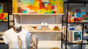 Shirts, jewelry, and art on display