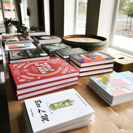 The book table at Ponderosa Beer + Books