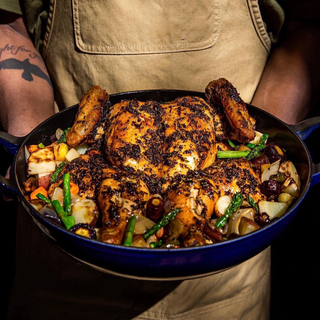 Whole roast chicken with ginger and rosemary