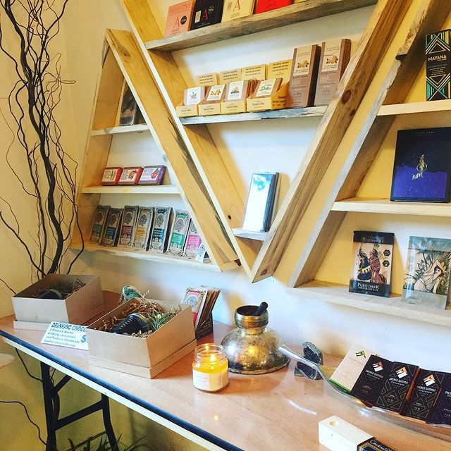 Chocolate products on display for purchase