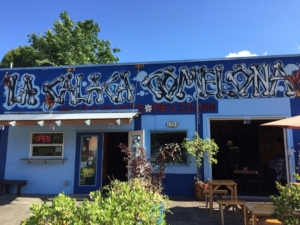 Exterior of restaurant and lettering