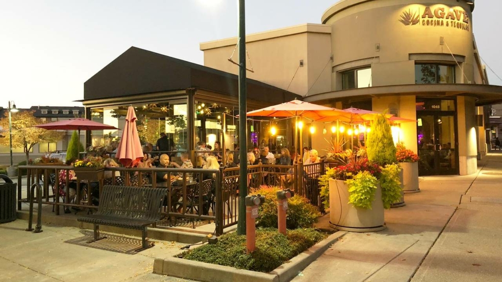 Exterior of restaurant in evening