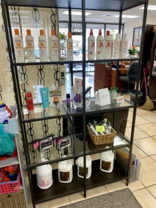 Products on display in salon